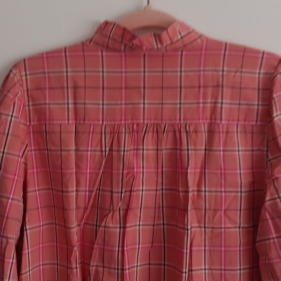 Loft Plaid Ruffle Mock Neck Button Front Shirt #1651 - Picture 6 of 8